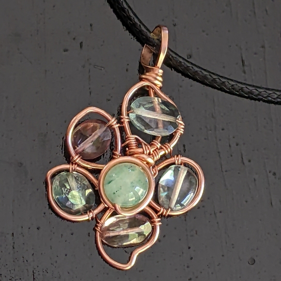 Artisan Jewelry - #19 Artisan Flower Medallion Cord Necklace With Gem Stones